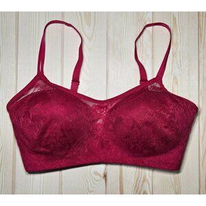 Le Mystere Merlot Womens Red Lace Bra Adjustable Straps Back Closure 34DDD/F